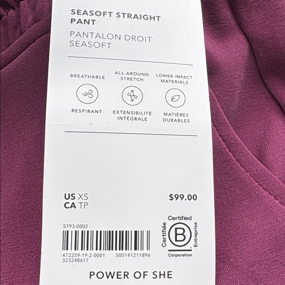 NWT Athleta Seasoft Straight Plum Pant Sz XS - Picture 6 of 8